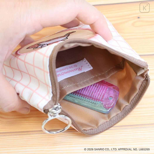 Japan Sanrio Flat Mini Pouch - Marron Cream : Embroidery Emblem Grid - 3