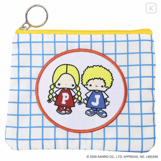 Japan Sanrio Flat Mini Pouch - Patty & Jimmy : Embroidery Emblem Grid - 1