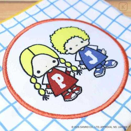 Japan Sanrio Flat Mini Pouch - Patty & Jimmy : Embroidery Emblem Grid - 4