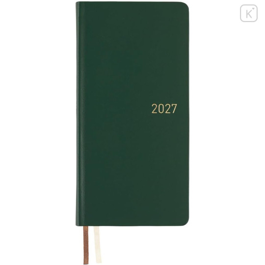 Japan Hobonichi Techo Weeks Hardcover Horizontal English - Leather Forest Green / 2027 Jan / Mon Start - 1