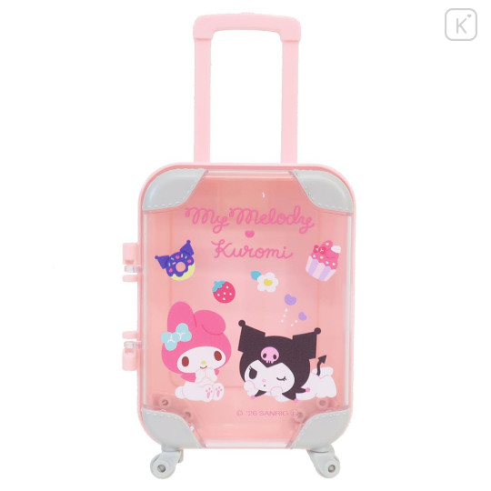 Japan Sanrio Small Desktop Organizer - Kuromi & My Melody : Luggage Style Light Pink - 1