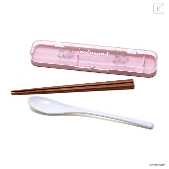 Japan Mofusand Chopsticks and Spoon Set - Shark Cat Pink - 7