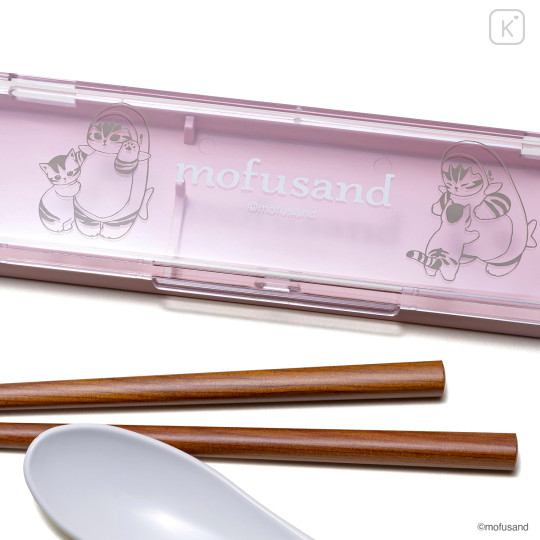 Japan Mofusand Chopsticks and Spoon Set - Shark Cat Pink - 8