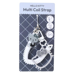Japan Sanrio Multi-coil Spring Smartphone Strap Keychain Phone Charm - Hello Kitty : Monotone Grey White