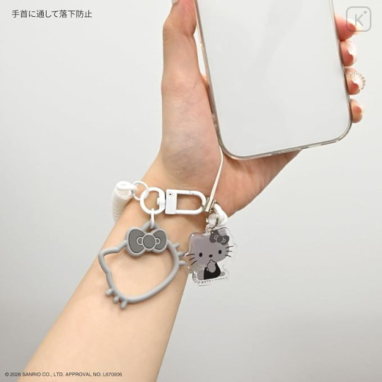 Japan Sanrio Multi-coil Spring Smartphone Strap Keychain Phone Charm - Hello Kitty : Monotone Grey White - 3