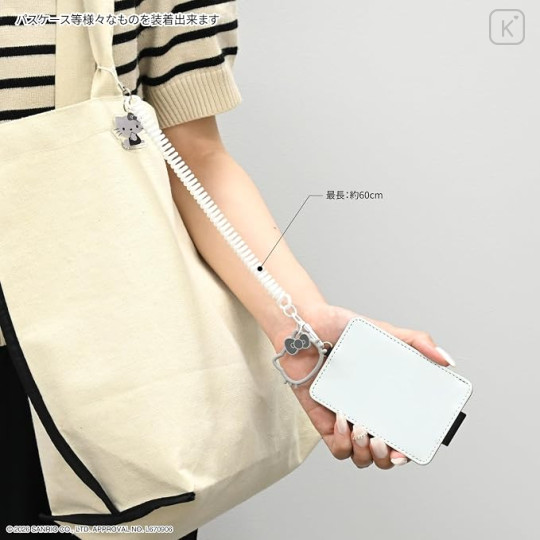 Japan Sanrio Multi-coil Spring Smartphone Strap Keychain Phone Charm - Hello Kitty : Monotone Grey White - 4