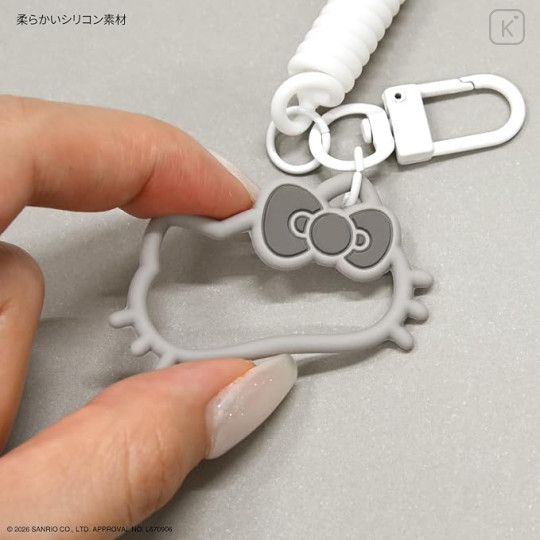 Japan Sanrio Multi-coil Spring Smartphone Strap Keychain Phone Charm - Hello Kitty : Monotone Grey White - 5