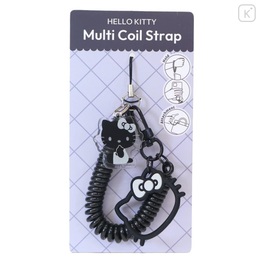 Japan Sanrio Multi-coil Spring Smartphone Strap Keychain Phone Charm - Hello Kitty : Monotone Black - 1
