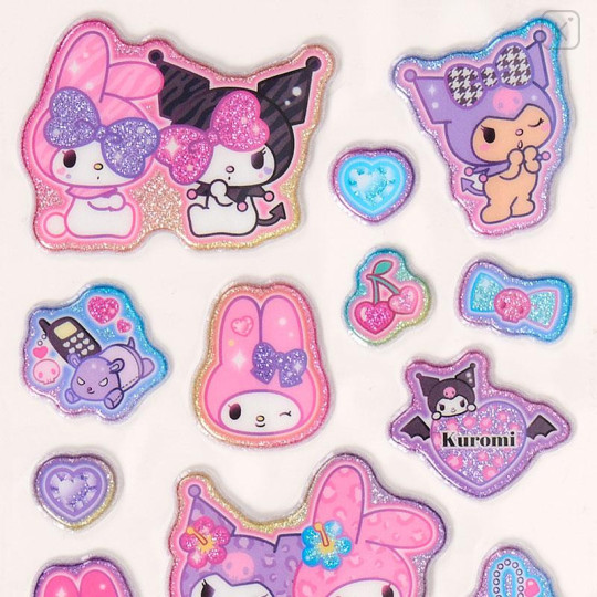 Japan Sanrio Glitter Kirakira Marshmallow Sticker - Kuromi & My Melody : Gal Tan Sunburned - 3