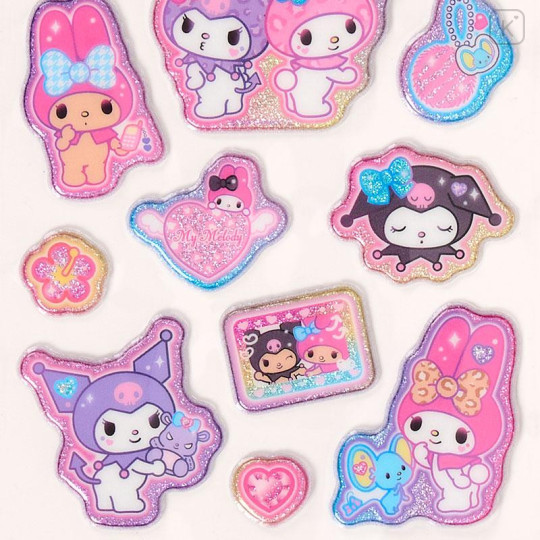 Japan Sanrio Glitter Kirakira Marshmallow Sticker - Kuromi & My Melody : Gal Tan Sunburned - 4