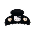 Japan Sanrio Original Flocky Hair Claw Clip - Hello Kitty : 3D Face Pearl Heart Black - 1