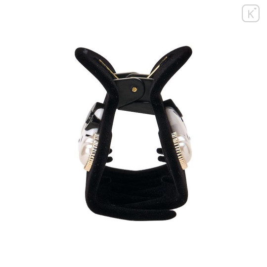Japan Sanrio Flocky Hair Claw Clip - Hello Kitty : 3D Face Pearl Heart Black - 2