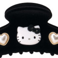 Japan Sanrio Original Flocky Hair Claw Clip - Hello Kitty : 3D Face Pearl Heart Black - 4