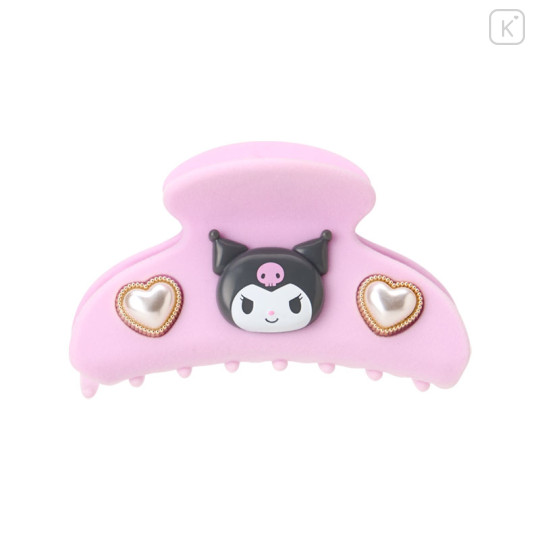 Japan Sanrio Original Flocky Hair Claw Clip - Kuromi : 3D Face Pearl Heart - 1