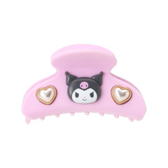 Japan Sanrio Original Flocky Hair Claw Clip - Kuromi : 3D Face Pearl Heart
