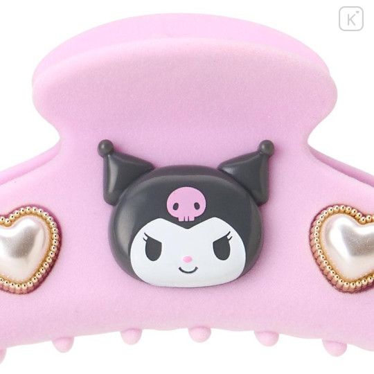 Japan Sanrio Original Flocky Hair Claw Clip - Kuromi : 3D Face Pearl Heart - 4