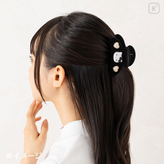 Japan Sanrio Original Flocky Hair Claw Clip - Kuromi : 3D Face Pearl Heart - 5