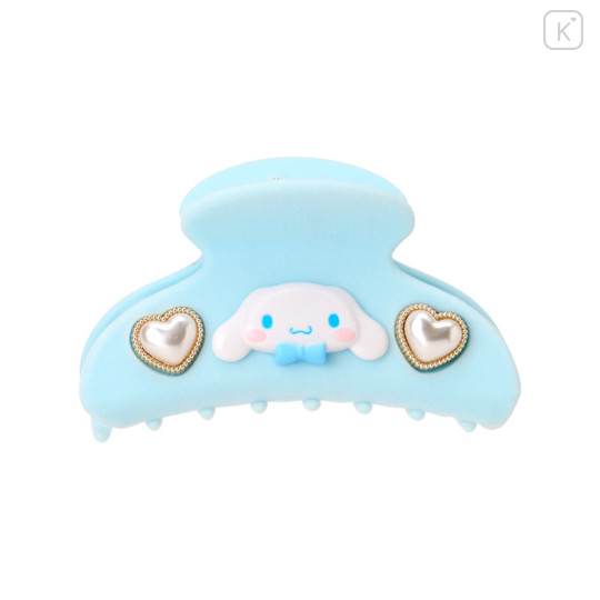 Japan Sanrio Original Flocky Hair Claw Clip - Cinnamoroll : 3D Face Pearl Heart - 1