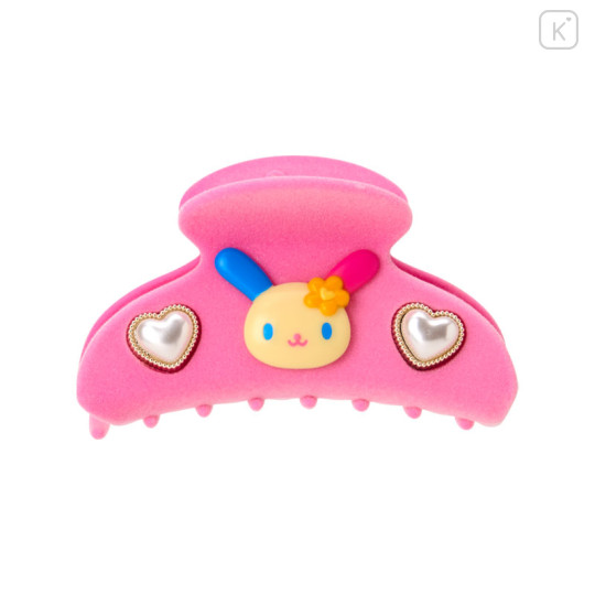Japan Sanrio Original Flocky Hair Claw Clip - Usahana : 3D Face Pearl Heart - 1