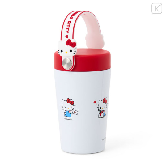 Japan Sanrio Original Stainless Steel Tumbler with Handle 350mL - Hello Kitty : Red White - 2