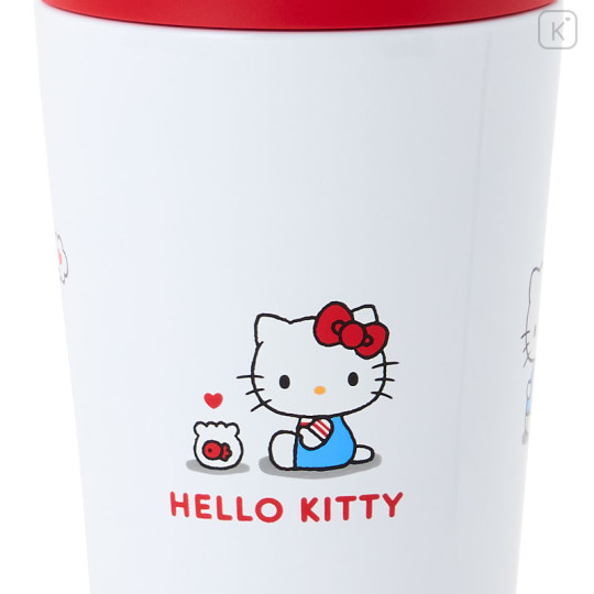 Japan Sanrio Original Stainless Steel Tumbler with Handle 350mL - Hello Kitty : Red White - 3