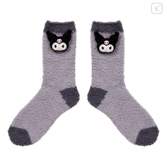 Japan Sanrio Original Plush Fluffy Crew Socks - Kuromi - 1