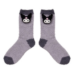 Japan Sanrio Original Plush Fluffy Crew Socks - Kuromi