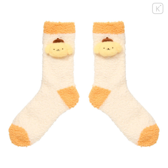 Japan Sanrio Original Plush Fluffy Crew Socks - Pompompurin - 1