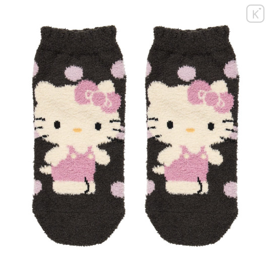 Japan Sanrio Original Fluffy Socks - Hello Kitty : Dots Black - 1