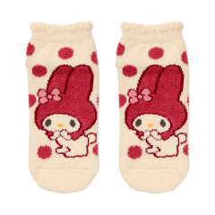 Japan Sanrio Original Fluffy Socks - My Melody : Dots Red Beige
