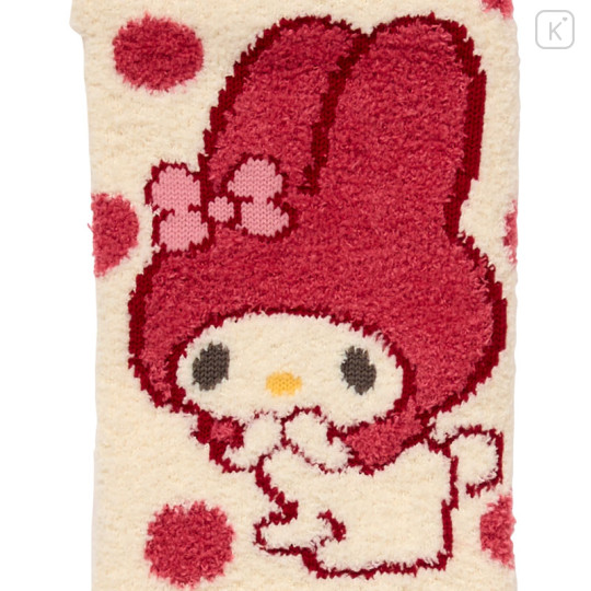 Japan Sanrio Original Fluffy Socks - My Melody : Dots Red Beige - 2