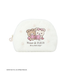 Japan San-X Maison de FLEUR Faux Fur Round Pouch - Chairoikoguma & Korilakkuma : 7th Collaboration Ivory