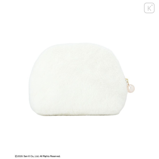 Japan San-X Maison de FLEUR Faux Fur Round Pouch - Chairoikoguma & Korilakkuma : 7th Collaboration Ivory - 2