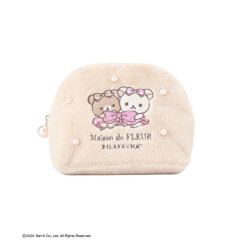 Japan San-X Maison de FLEUR Faux Fur Round Pouch - Chairoikoguma & Korilakkuma : 7th Collaboration Beige