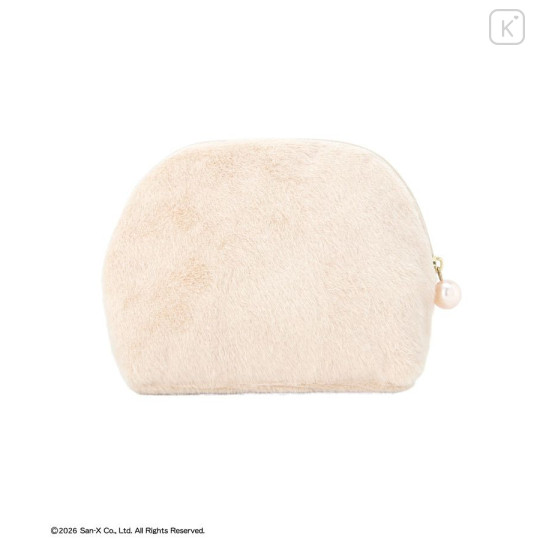 Japan San-X Maison de FLEUR Faux Fur Round Pouch - Chairoikoguma & Korilakkuma : 7th Collaboration Beige - 2