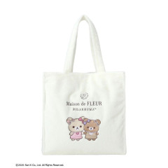 Japan San-X Maison de FLEUR Faux Fur Square Tote Bag - Chairoikoguma & Korilakkuma : 7th Collaboration Ivory