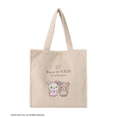 Japan San-X Maison de FLEUR Faux Fur Square Tote Bag - Chairoikoguma & Korilakkuma : 7th Collaboration Beige