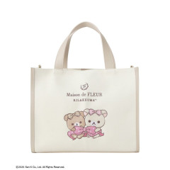 Japan San-X Maison de FLEUR Canvas 2-Way Square Tote Bag - Chairoikoguma & Korilakkuma : 7th Collaboration Beige