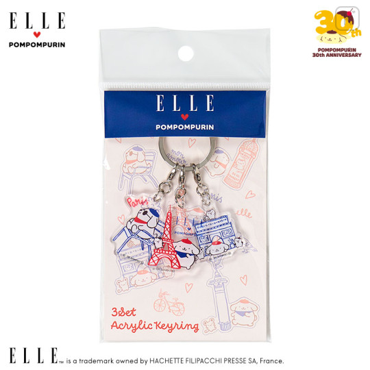 Japan Sanrio Elle Triple Acrylic Keychain - Pompompurin : Paris - 1
