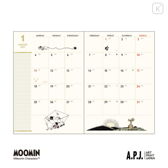 Japan Moomin A6 Planner Monthly Schedule Book - Little My & Moomintroll : 2027 - 2