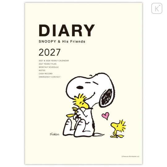 Japan Peanuts A5 Planner Monthly Schedule Book - Snoopy & Woodstock : Hug 2027 - 2