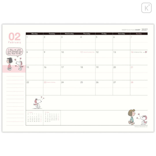 Japan Peanuts A5 Planner Monthly Schedule Book - Snoopy & Woodstock : Typewriter 2027 - 3