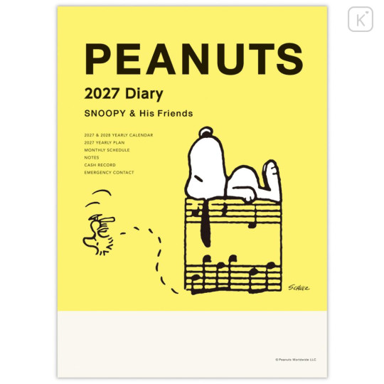 Japan Peanuts A5 Planner Monthly Schedule Book - Snoopy & Woodstock : Music 2027 - 2