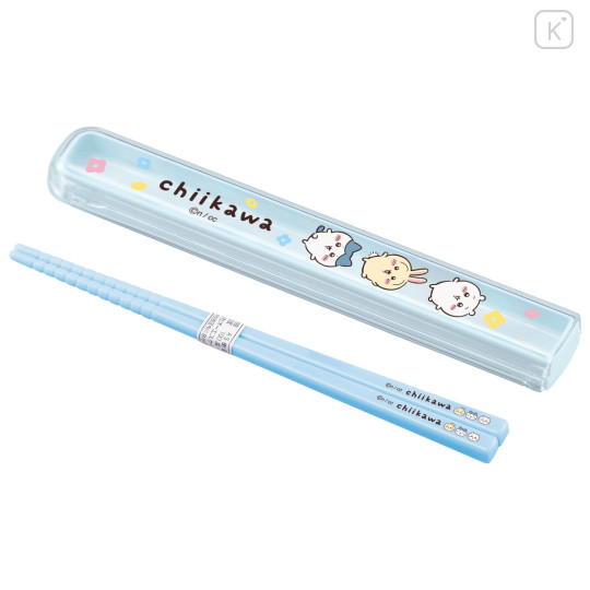 Japan Chiikawa Chopsticks 16.5cm with Case - Chiikawa & Hachiware & Usagi : Flower Blue - 1