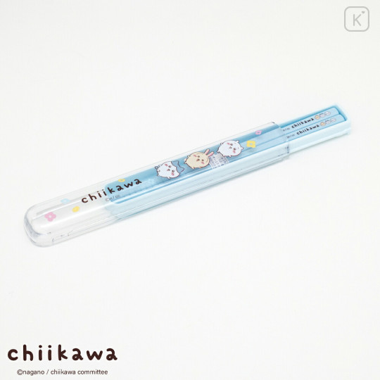 Japan Chiikawa Chopsticks 16.5cm with Case - Chiikawa & Hachiware & Usagi : Flower Blue - 2