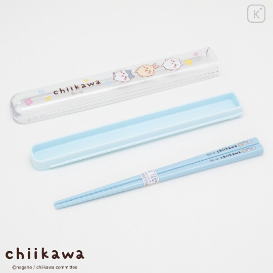 Japan Chiikawa Chopsticks 16.5cm with Case - Chiikawa & Hachiware & Usagi : Flower Blue - 3