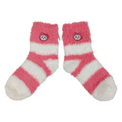 Japan Chiikawa Fluffy Low Crew Socks - Chiikawa : Striped Heart Cherry Pink