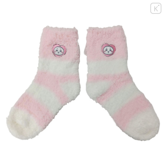 Japan Chiikawa Fluffy Low Crew Socks - Chiikawa : Striped Heart Light Pink - 1
