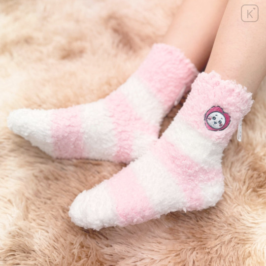 Japan Chiikawa Fluffy Low Crew Socks - Chiikawa : Striped Heart Light Pink - 3