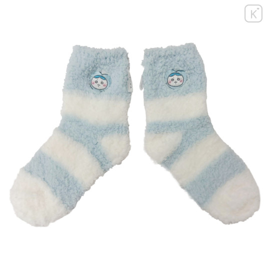 Japan Chiikawa Fluffy Low Crew Socks - Hachiware : Striped Heart Light Blue - 1